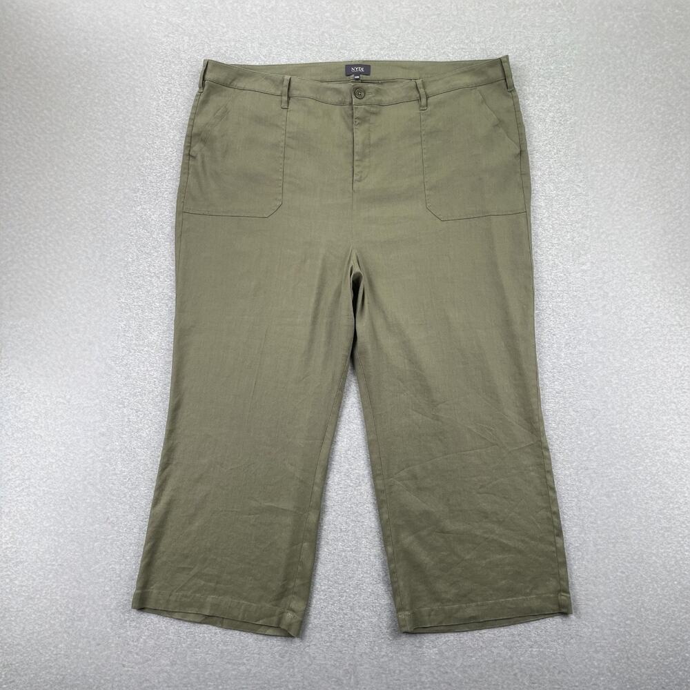 NYDJ Plus Pants 24W Green Wide Leg Stretch Linen Cropped Cargo Capri Lightweight
